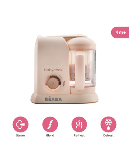 Beaba Babycook Solo Multi-functional Baby Food Processor-Compact All-in-One Steam Cooker, Blender & Sterilizer with 1100ml Bowl-Rosegold