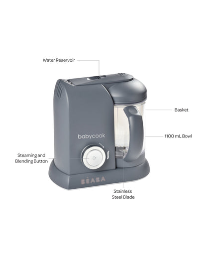 Beaba Babycook Solo Multi-functional Baby Food Processor-Compact All-in-One Steam Cooker, Blender & Sterilizer with 1100ml Bowl-Dark Grey