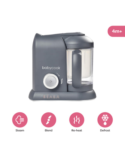 Beaba Babycook Solo Multi-functional Baby Food Processor-Compact All-in-One Steam Cooker, Blender & Sterilizer with 1100ml Bowl-Dark Grey