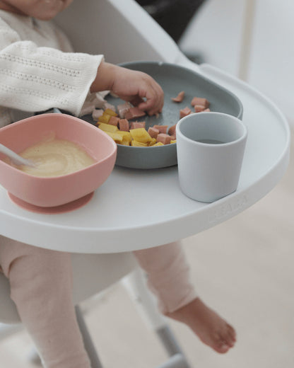 Beaba Silicone Baby Meal Set-100% Premium Food Grade Silicone with Suction Plate, Bowl, Training Cup & Spoon-Pack of 4-Eucalyptus-4M+