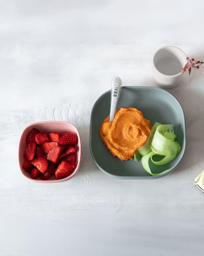 Beaba Silicone Baby Meal Set-100% Premium Food Grade Silicone with Suction Plate, Bowl, Training Cup & Spoon-Pack of 4-Eucalyptus-4M+