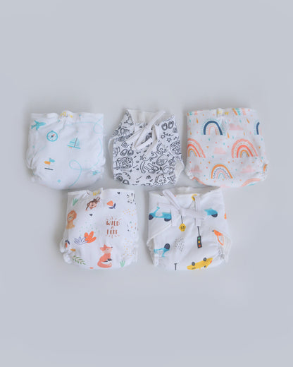 Yellow Doodle All Colours Dry Cloth Nappy-100% Premium Organic Cotton-Washable & Reusable-Pack of 5