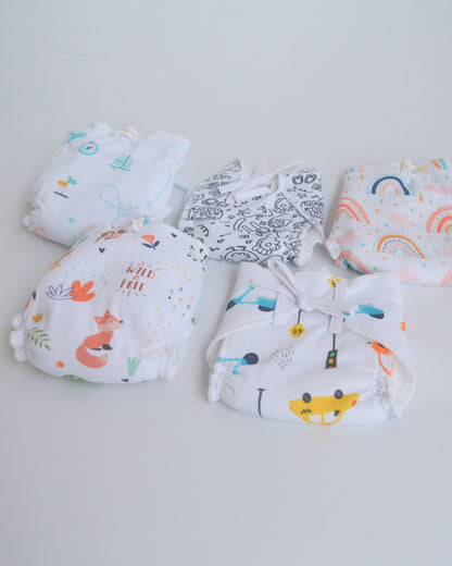 Yellow Doodle All Colours Dry Cloth Nappy-100% Premium Organic Cotton-Washable & Reusable-Pack of 5