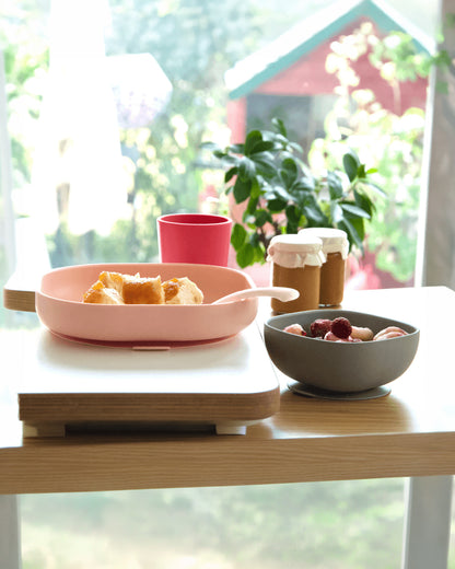 Beaba Silicone Baby Meal Set-100% Premium Food Grade Silicone with Suction Plate, Bowl, Training Cup & Spoon-Pack of 4-Pink-4M+