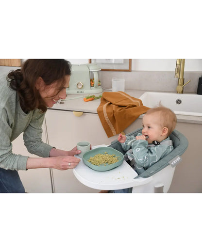 Beaba Silicone Baby Meal Set-100% Premium Food Grade Silicone with Suction Plate, Curved Bowl, Training Cup & Spoon-Pack of 4-Sage Green-4M+