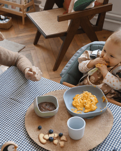 Beaba Silicone Baby Meal Set-100% Premium Food Grade Silicone with Suction Plate, Curved Bowl, Training Cup & Spoon-Pack of 4-Pebble-4M+