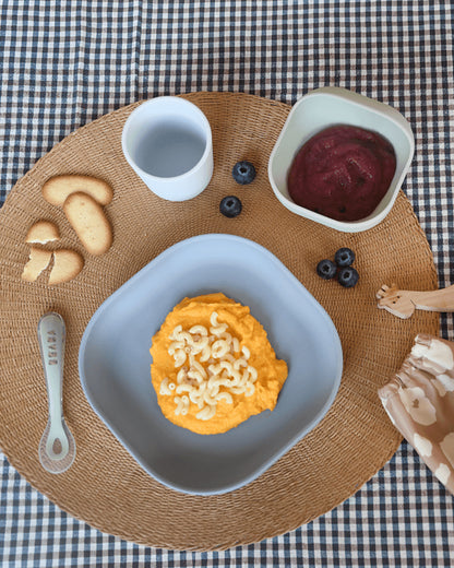 Beaba Silicone Baby Meal Set-100% Premium Food Grade Silicone with Suction Plate, Curved Bowl, Training Cup & Spoon-Pack of 4-Terracotta-4M+