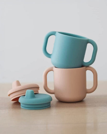Beaba Silicone Learning Baby Cup-Removable Spout with Easy-Grip Handles & Leak Resistant Design-Blue-170ml