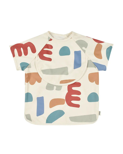 Beaba 2-in-1 Waterproof Bib-With Detachable Sleeves & Foldable Food Catcher Pocket-Playful Print-4M+
