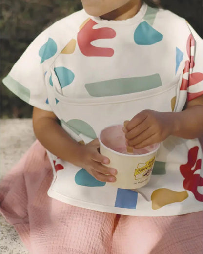 Beaba 2-in-1 Waterproof Bib-With Detachable Sleeves & Foldable Food Catcher Pocket-Playful Print-4M+