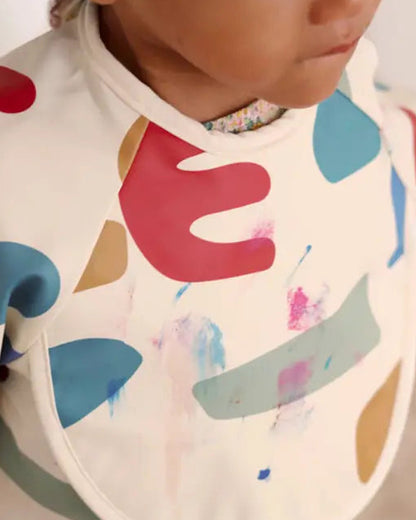 Beaba 2-in-1 Waterproof Bib-With Detachable Sleeves & Foldable Food Catcher Pocket-Playful Print-4M+