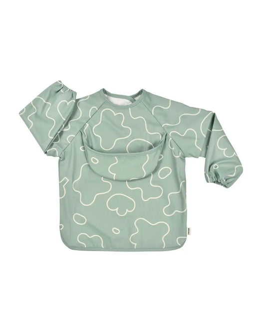 Beaba 2-in-1 Waterproof Bib-With Detachable Sleeves & Foldable Food Catcher Pocket-Sage Green-4M+
