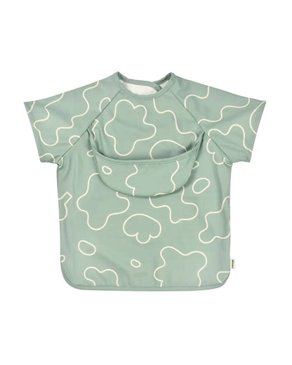 Beaba 2-in-1 Waterproof Bib-With Detachable Sleeves & Foldable Food Catcher Pocket-Sage Green-4M+