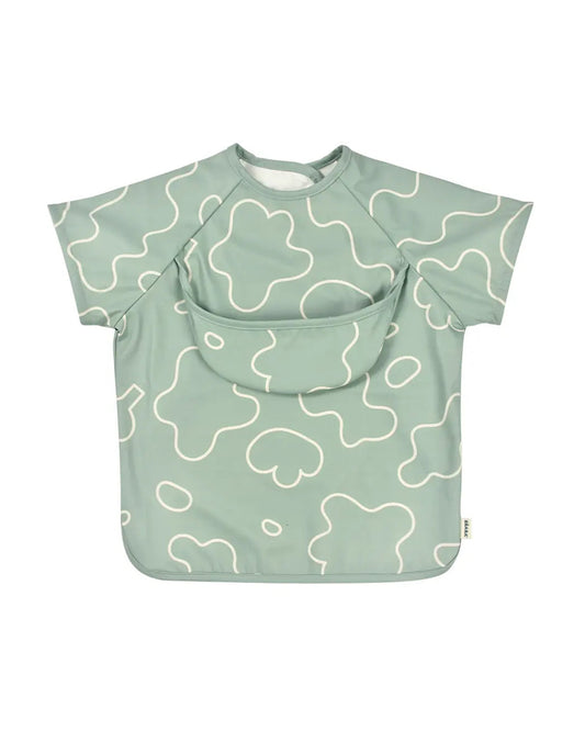 Beaba 2-in-1 Waterproof Bib-With Detachable Sleeves & Foldable Food Catcher Pocket-Sage Green-4M+