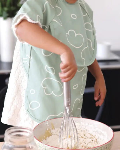Beaba 2-in-1 Waterproof Bib-With Detachable Sleeves & Foldable Food Catcher Pocket-Sage Green-4M+