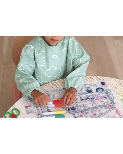Beaba 2-in-1 Waterproof Bib-With Detachable Sleeves & Foldable Food Catcher Pocket-Sage Green-4M+