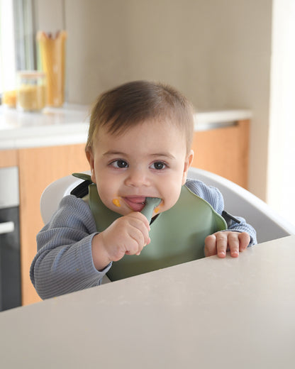 Beaba Silicone Pre-Feeding Spoon-Round Ergonomic Handle with Textured & Flat Tip-Pack of 2-Sage Green-4M+