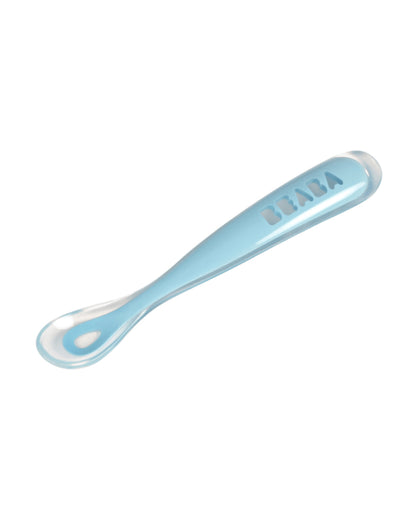 Beaba 1st Stage Silicone Spoon-Self Feeding Training Spoon with Ultra Soft Tip-Ergonomic Handles-Windy Blue-4M+