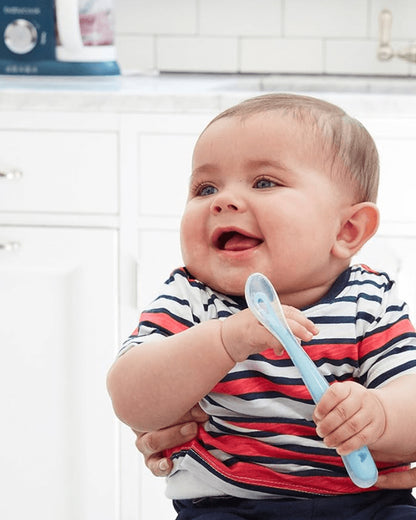 Beaba 1st Stage Silicone Spoon-Self Feeding Training Spoon with Ultra Soft Tip-Ergonomic Handles-Windy Blue-4M+