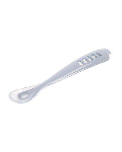 Beaba 1st Stage Silicone Spoon-Self Feeding Training Spoon with Ultra Soft Tip-Ergonomic Handles-Pebble-4M+