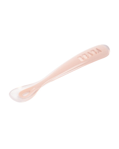 Beaba 1st Stage Silicone Spoon-Self Feeding Training Spoon with Ultra Soft Tip-Ergonomic Handles-Cotton Candy-4M+