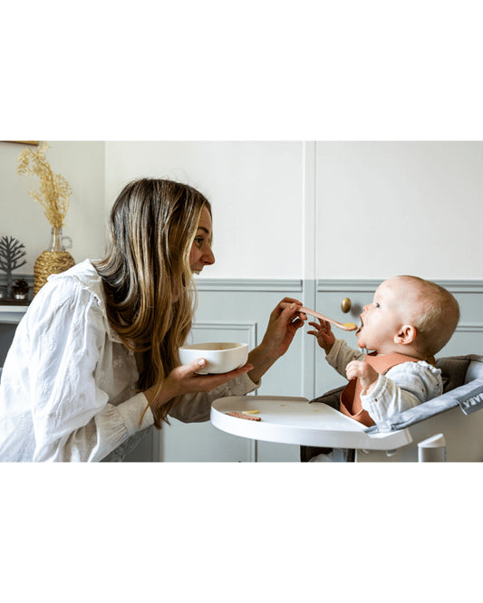 Beaba 1st Stage Soft Silicone Spoon-Self Feeding Training Spoon with Ultra Soft Tip-Ergonomic Handles-Pack of 2-Cotton Candy & Marshmallow-4M+
