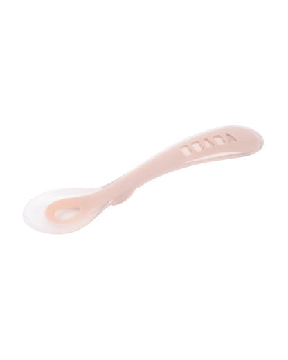 Beaba 2nd Stage Silicone Spoon-Self Feeding Training Spoon with Ultra Soft Tip-Ergonomic Handles-Cotton Candy-8M+