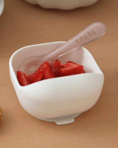 Beaba 2nd Stage Silicone Spoon-Self Feeding Training Spoon with Ultra Soft Tip-Ergonomic Handles-Cotton Candy-8M+