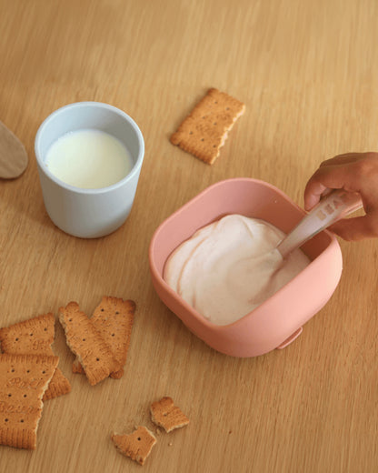 Beaba 2nd Stage Silicone Spoon-Self Feeding Training Spoon with Ultra Soft Tip-Ergonomic Handles-Cotton Candy-8M+