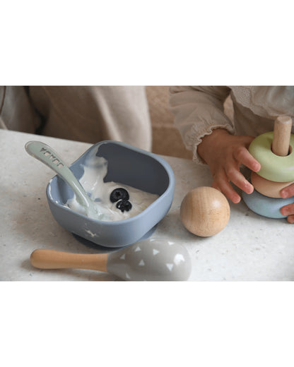 Beaba 2nd Stage Silicone Spoon-Self Feeding Training Spoon with Ultra Soft Tip-Ergonomic Handles-Misty Green-8M+