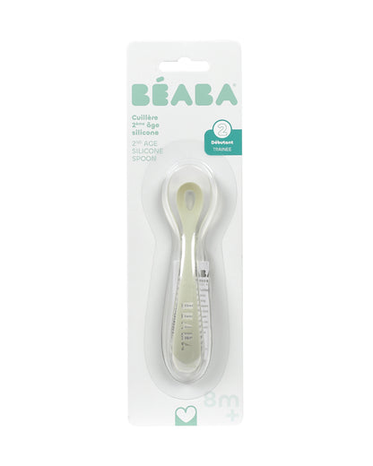 Beaba 2nd Stage Silicone Spoon-Self Feeding Training Spoon with Ultra Soft Tip-Ergonomic Handles-Misty Green-8M+