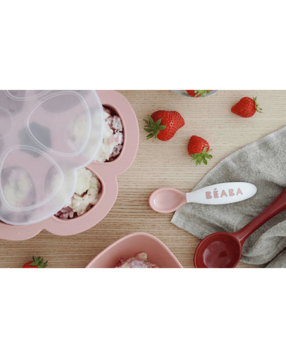 Beaba 2nd Stage Spoon and Fork Set-Ultra Soft Tip & Gum Friendly-Ergonomic Handles-Pack of 2-Old Pink-8M+