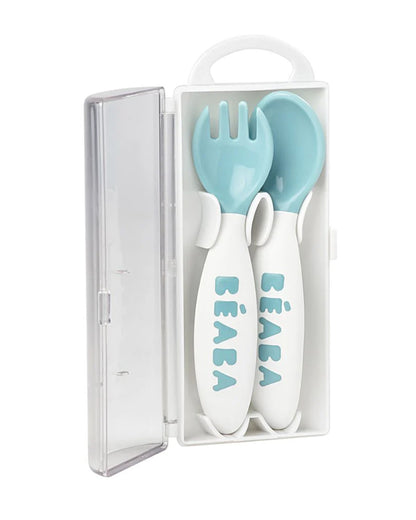Beaba 2nd Stage Spoon and Fork Set-Ultra Soft Tip & Gum Friendly-Ergonomic Handles-Pack of 2-Airy Green-8M+
