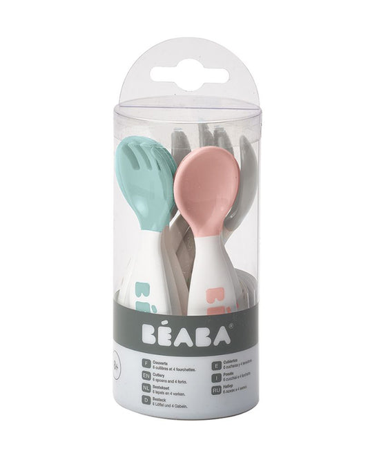 Beaba 2nd Stage Spoon and Fork Set-Ultra Soft Tip & Gum Friendly-Ergonomic Handles-Pack of 10-8M+