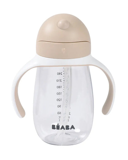 Beaba 2-in-1 Baby Straw Sipper-Anti-spill with Removeable Handles-100% Waterproof-Clay-300ml-8M+