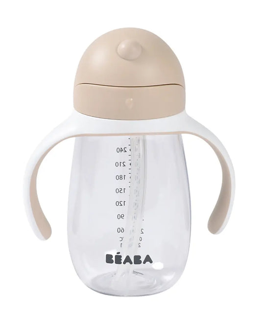 Beaba 2-in-1 Baby Straw Sipper-Anti-spill with Removeable Handles-100% Waterproof-Clay-300ml-8M+