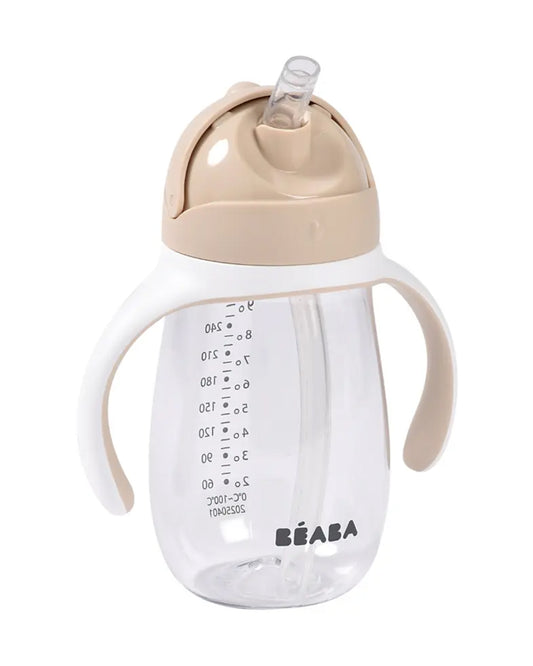 Beaba 2-in-1 Baby Straw Sipper-Anti-spill with Removeable Handles-100% Waterproof-Clay-300ml-8M+