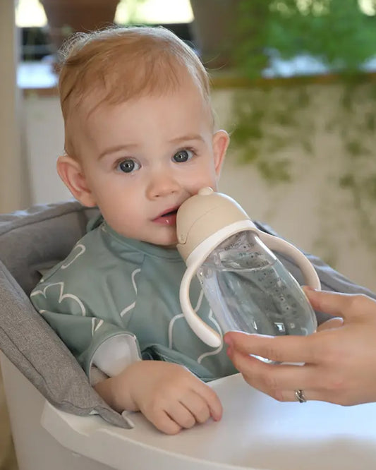 Beaba 2-in-1 Baby Straw Sipper-Anti-spill with Removeable Handles-100% Waterproof-Clay-300ml-8M+