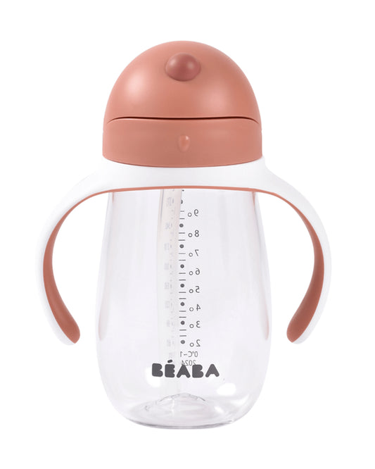 Beaba 2-in-1 Baby Straw Sipper-Anti-spill with Removeable Handles-100% Waterproof-Terracota-300ml-8M+