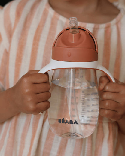 Beaba 2-in-1 Baby Straw Sipper-Anti-spill with Removeable Handles-100% Waterproof-Terracota-300ml-8M+