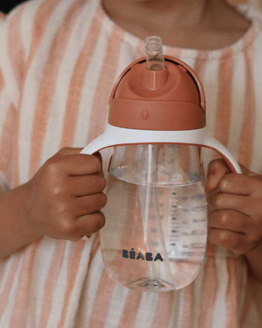 Beaba 2-in-1 Baby Straw Sipper-Anti-spill with Removeable Handles-100% Waterproof-Terracota-300ml-8M+