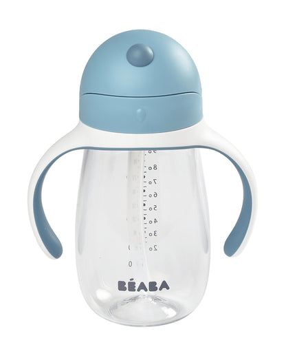 Beaba 2-in-1 Baby Straw Sipper-Anti-spill with Removeable Handles-100% Waterproof-Windy Blue-300ml-8M+