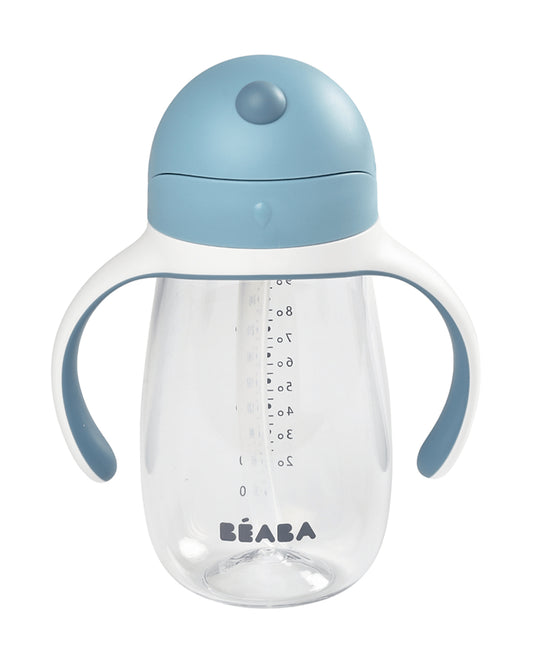 Beaba 2-in-1 Baby Straw Sipper-Anti-spill with Removeable Handles-100% Waterproof-Windy Blue-300ml-8M+
