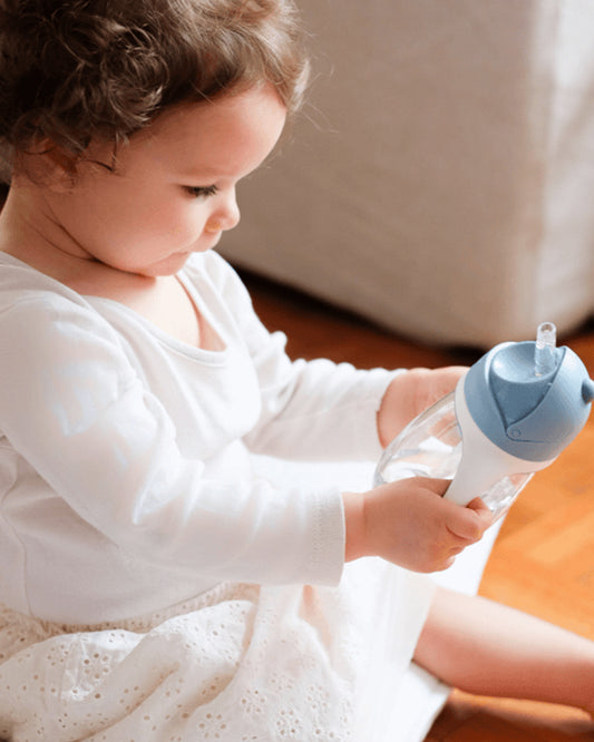 Beaba 2-in-1 Baby Straw Sipper-Anti-spill with Removeable Handles-100% Waterproof-Windy Blue-300ml-8M+