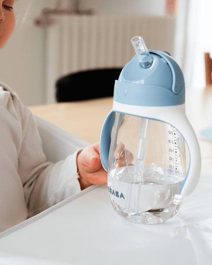 Beaba 2-in-1 Baby Straw Sipper-Anti-spill with Removeable Handles-100% Waterproof-Windy Blue-300ml-8M+