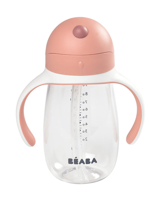 Beaba 2-in-1 Baby Straw Sipper-Anti-spill with Removeable Handles-100% Waterproof-Vintage Pink-300ml-8M+