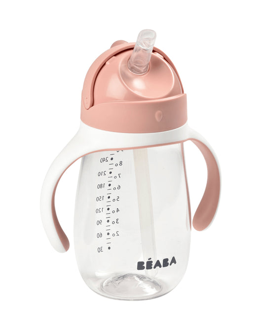 Beaba 2-in-1 Baby Straw Sipper-Anti-spill with Removeable Handles-100% Waterproof-Vintage Pink-300ml-8M+