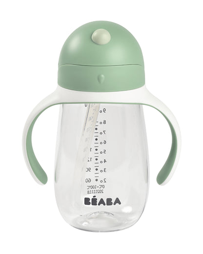 Beaba 2-in-1 Baby Straw Sipper-Anti-spill with Removeable Handles-100% Waterproof-Sage Green-300ml-8M+