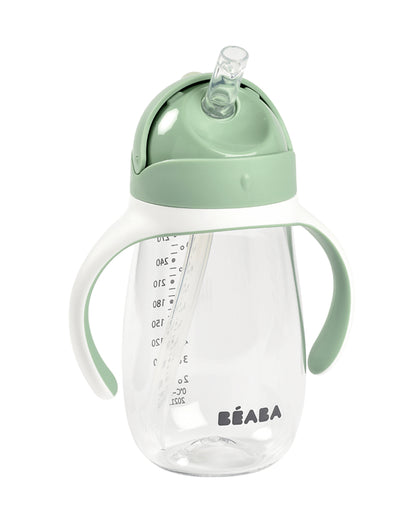 Beaba 2-in-1 Baby Straw Sipper-Anti-spill with Removeable Handles-100% Waterproof-Sage Green-300ml-8M+