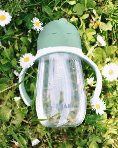 Beaba 2-in-1 Baby Straw Sipper-Anti-spill with Removeable Handles-100% Waterproof-Sage Green-300ml-8M+